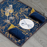 18 Pcs Quilted Velvet Table Runner Set Pristine Blue